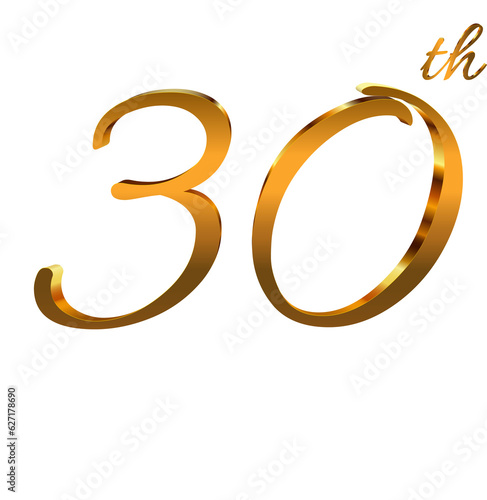 Golden number 30th isolated transparent background, 30th  golden logo for banner birthday, cover, flyer advertising, Anniversary celebrations Logo.