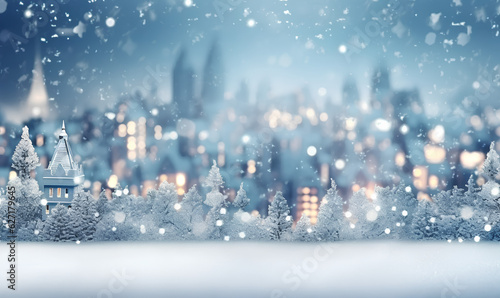 Christmas and Winter Background, Bokeh effect. Merry Christmas and a Happy New Year Greeting Card with copy space area - Generative AI