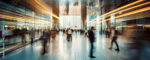 Crowd of blurred People Walking in a modern entrance. blurred business people