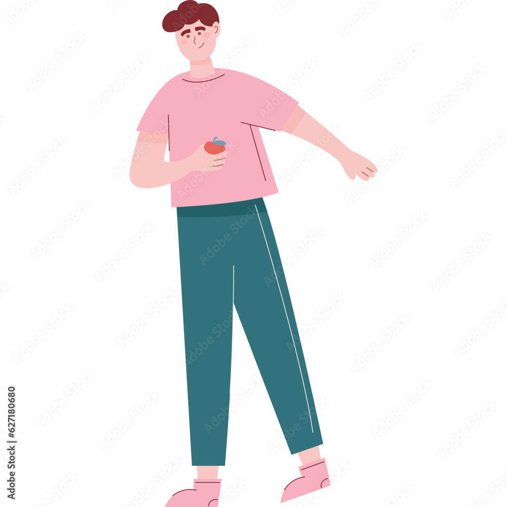 Vector man holding apple in hand icon Vector man holding apple in hand icon