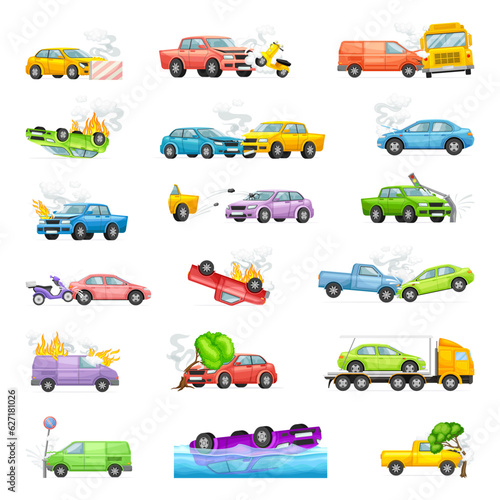Road Traffic Accidents and Car Crashes Big Vector Set