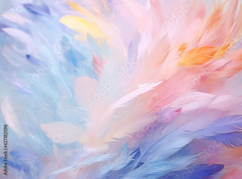 Abstract nackground with soft colorfull feathers. Generative AI.