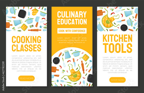 Kitchen Cooking Tools Web Banner Design Vector Template