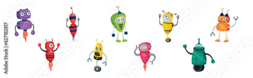 Happy Funny Robots with Iron Limbs Vector Set
