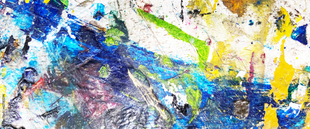 Fototapeta premium Modern impressionism technique, wall poster print template, abstract painting art, hand drawn by dry brush of paint background texture, abstract colorful oil painting canvas background, multi colored.