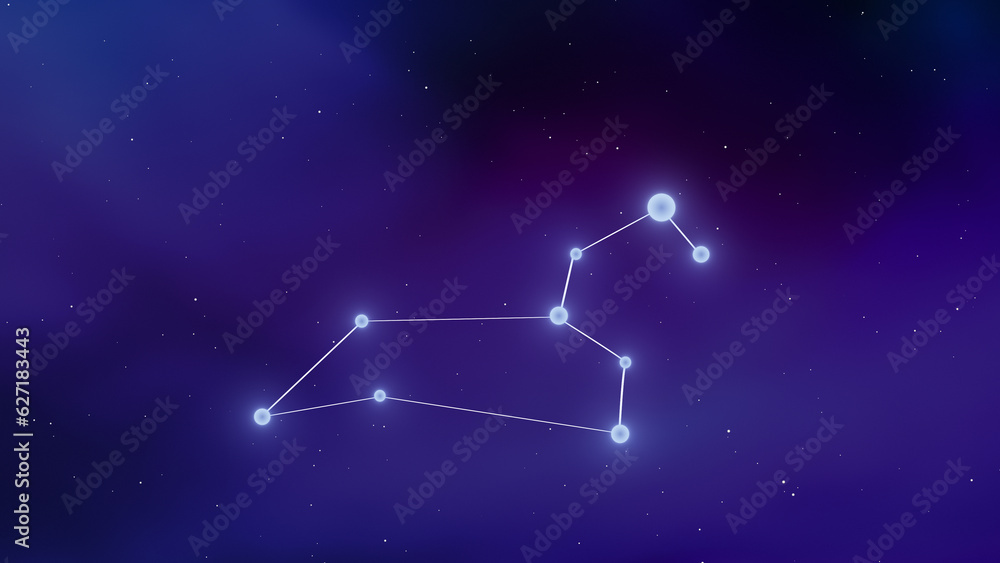 Constellation sign of Leo with cosmic background