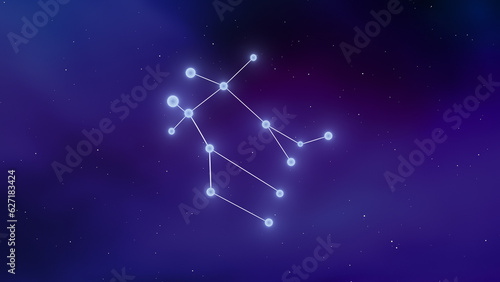 Constellation sign of Gemini with cosmic background
