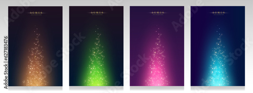 Sparkling cover sets. Elegant collection backgrounds with stars, glows of light and sparkles. Bright luxury brochures, Christmas, glowing and fantastic bokeh effect. 