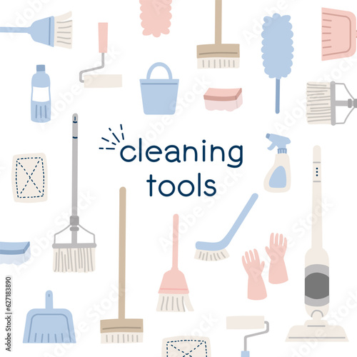 かわいい掃除用具のイラスト_線なし