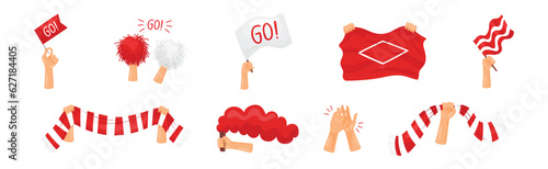Soccer and Football Fan Hands Holding Attributes Vector Set