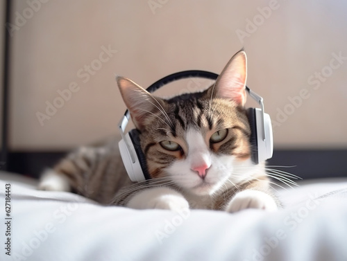 Kitten listening to music, Generative AI © AMK 