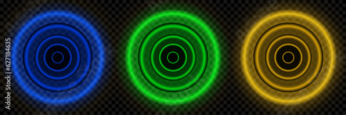 Wi-Fi, Li-Fi and sonar wave effect. Blue glowing signal sensor waves internet wireless connection. Blue color ring. Wireless technology digital radar or sonar with glowing light effect. Vector