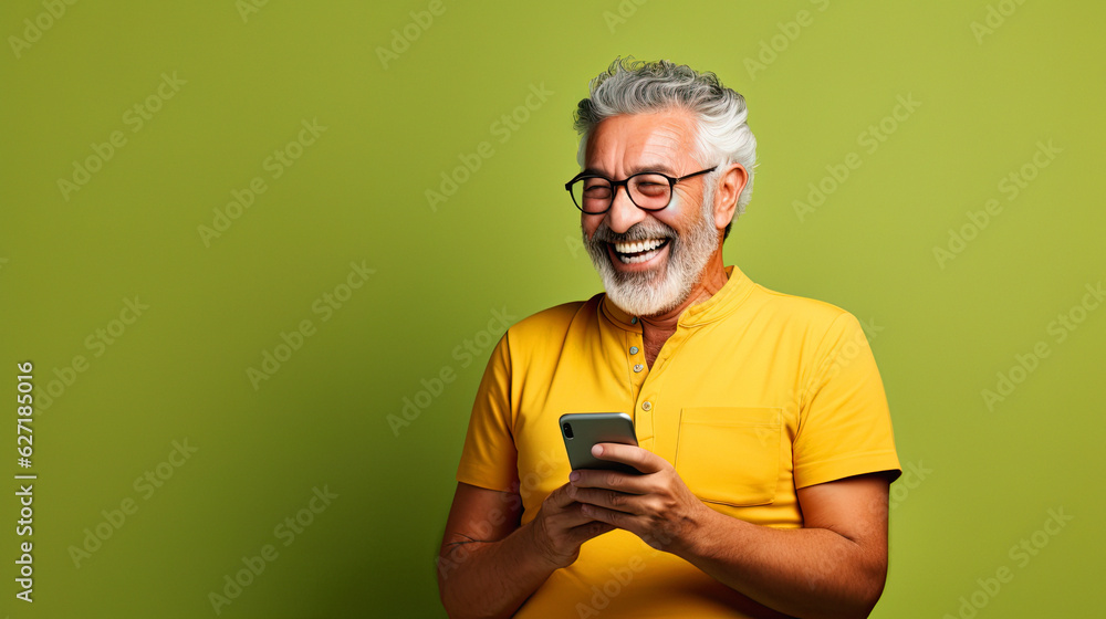 senior man's interaction with the mobile phone, ai generative