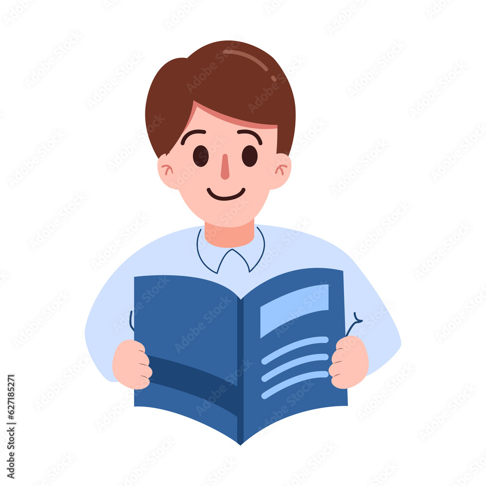 Man or boy reading a book and wearing shirt for illustration Man or boy reading a book and wearing shirt for illustration
