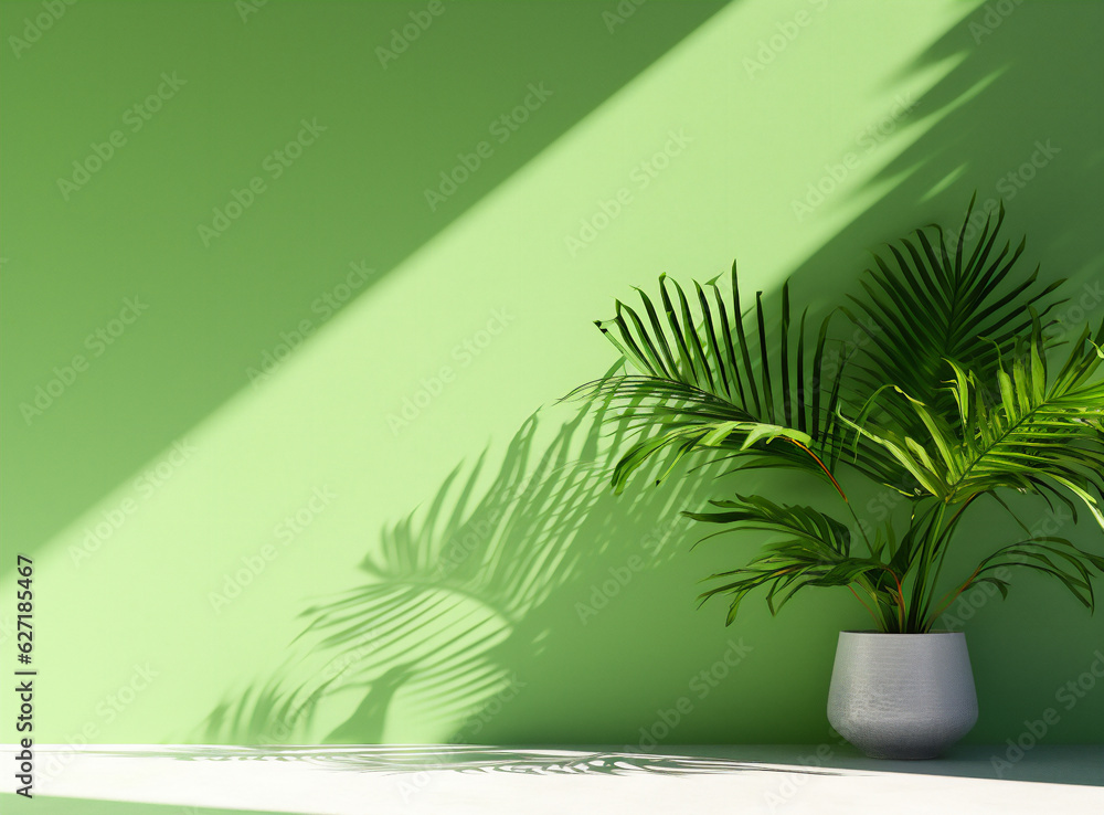 Fototapeta premium Flower on empty room with window shadow. Generative AI.