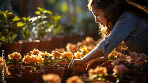Woman Planting Organic Plants and Flowers