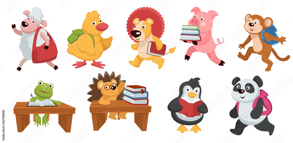 Obraz premium Animal creatures with books reading for school