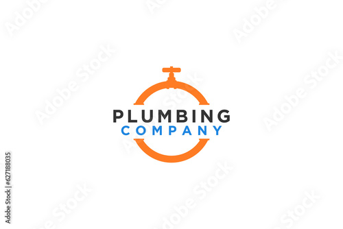 Faucet plumbing industrial logo design rounded pipeline shape