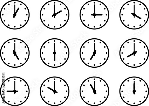 Set of clock icon, isolated vector icon.