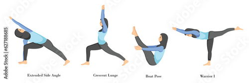 Illustration of Muslim women doing yoga pose exercises