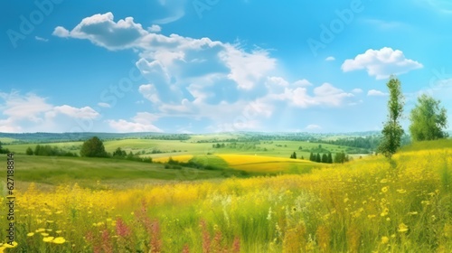 Beautiful bright colorful summer spring natural rural with blue sky
