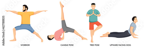 Illustration of men and women doing yoga pose exercises