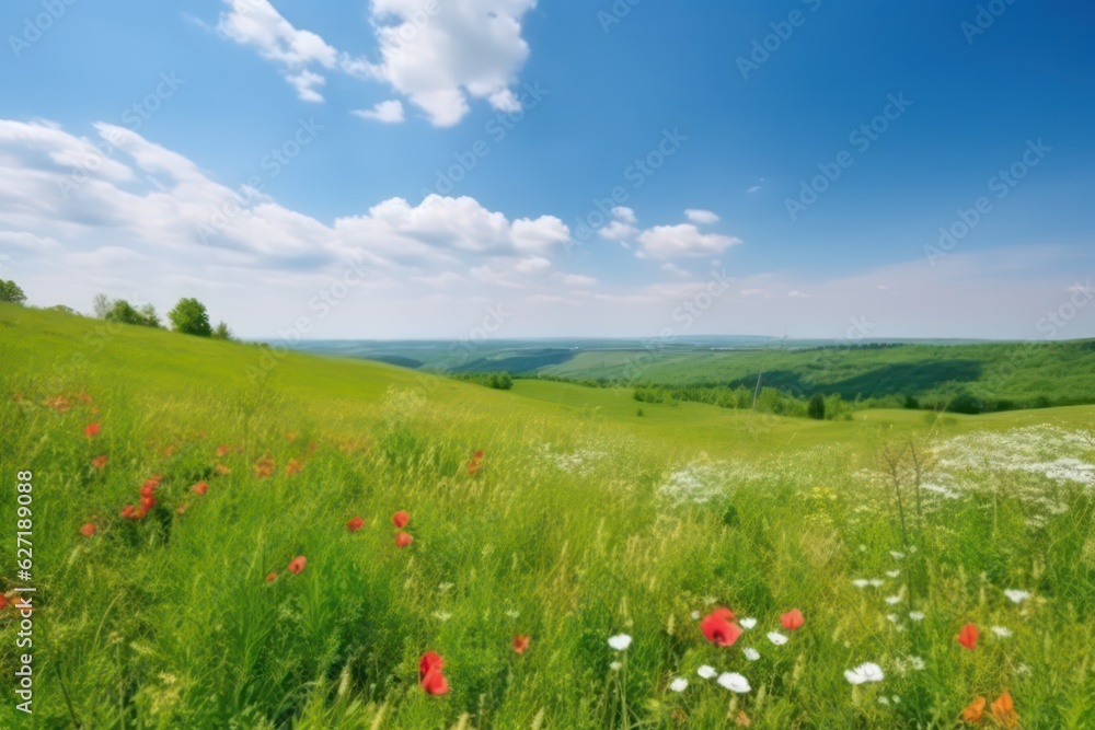 Beautiful natural spring summer landscape of a flowering against the blue sky