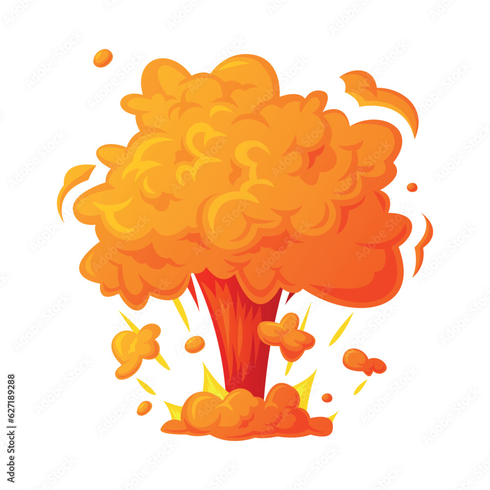 Bomb Explosion Bright Orange Cloud Vector Illustration
