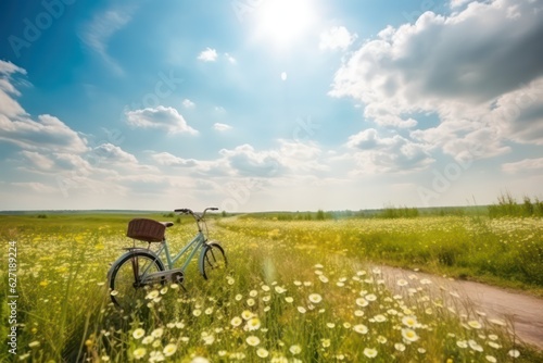 Beautiful spring summer natural landscape with a bicycle
