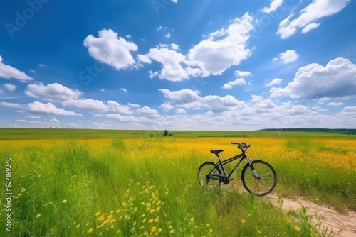 Beautiful spring summer natural landscape with a bicycle