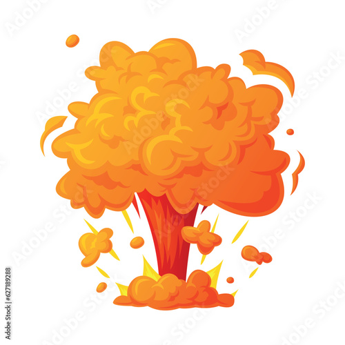 Bomb Explosion Bright Orange Cloud Vector Illustration