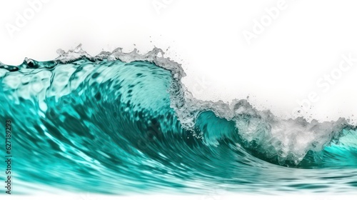 Beautiful textured turquoise sea natural wave close-up against white background