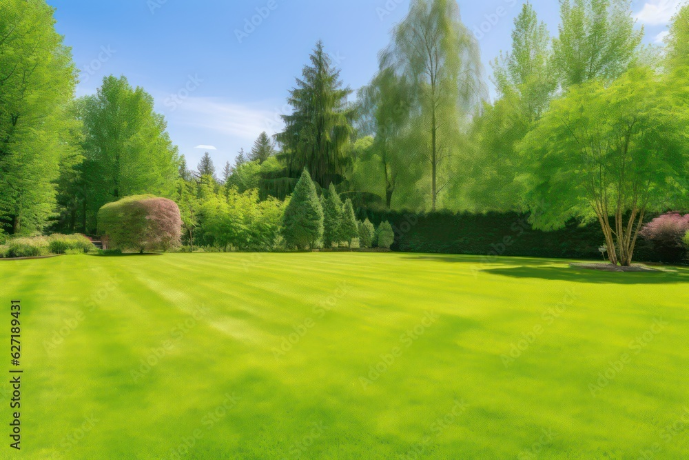 Beautiful wide of a manicured country lawn
