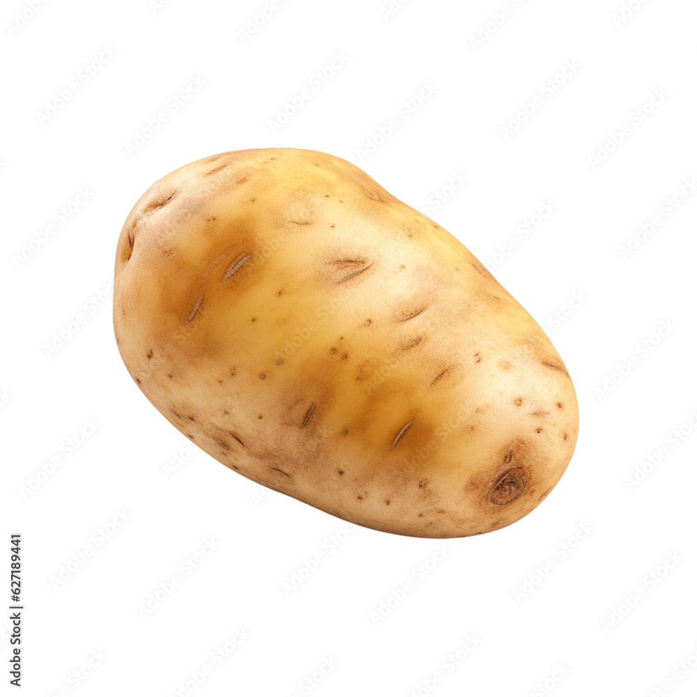 A single piece of 3D potato on a white background. A single piece of 3D potato on a white background.