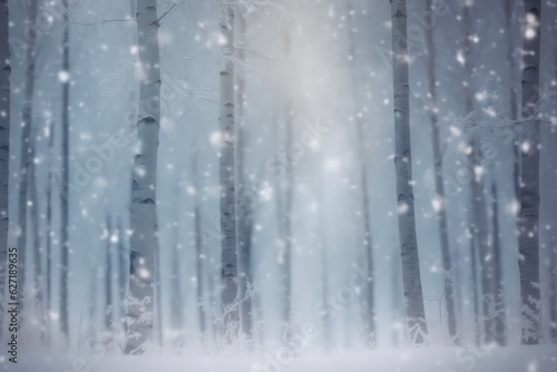 Blurry image of a winter forest small snow drifts and light background © SaraY Studio 