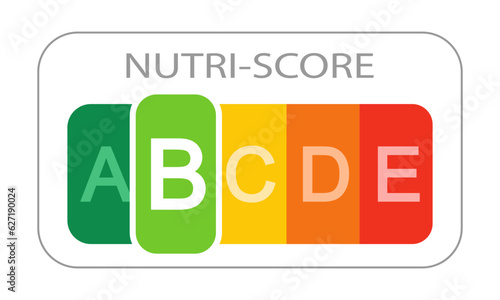 Nutri Score label with detached B classification letter on white background. Sticker with nutritional quality of foods used in Europe products rating system. Vector flat illustration