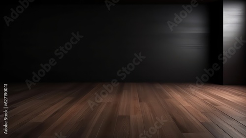 Empty light dark wall with beautiful chiaroscuro and wood floor