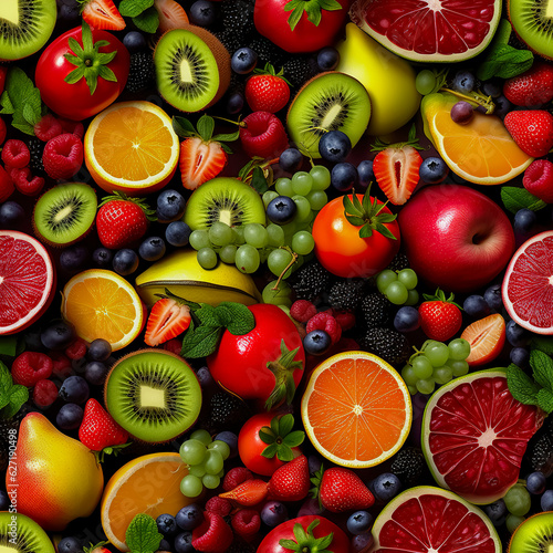 healthy fruits  vegetables and berries. seamless pattern background