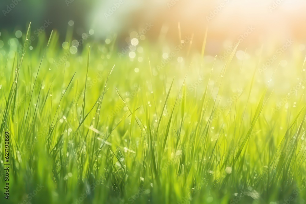 Natural background with young juicy green grass in sunlight