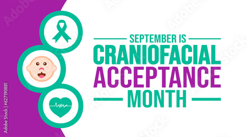 September is Craniofacial Acceptance Month background template. Holiday concept. background, banner, placard, card, and poster design template with text inscription and standard color. vector