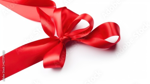 Red beautiful satin ribbon with a bow isolated on white background