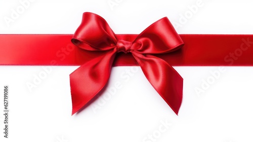 Red beautiful satin ribbon with a bow isolated on white background