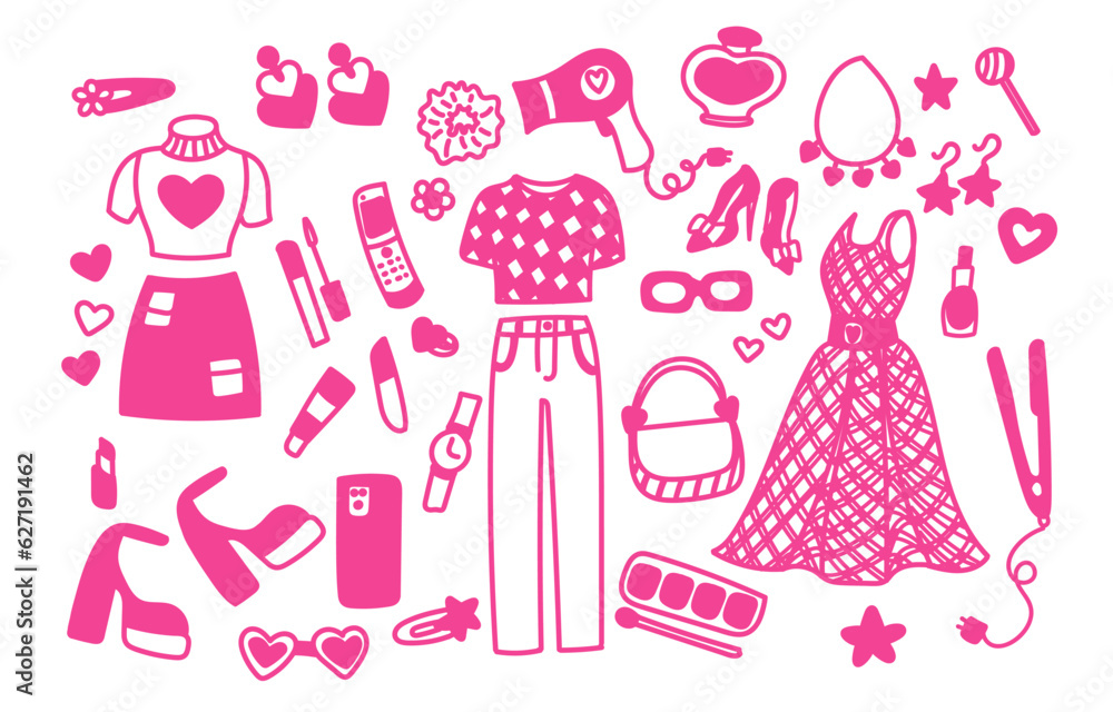 Glamorous trendy pink stickers set. Nostalgic barbiecore 2000s style collection. Can be used to design vibrant and eye-catching decorations, stationery, or digital content with a retro Glamorous trendy pink stickers set. Nostalgic barbiecore 2000s style collection. Can be used to design vibrant and eye-catching decorations, stationery, or digital content with a retro