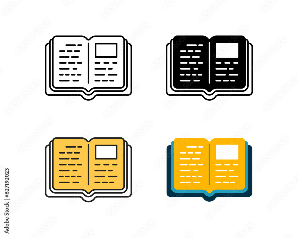 open book icon vector design in 4 style line, glyph, duotone, and flat. open book icon vector design in 4 style line, glyph, duotone, and flat.