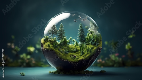 World environment and earth day concept with globe, nature and eco friendly environment. Ai generated.