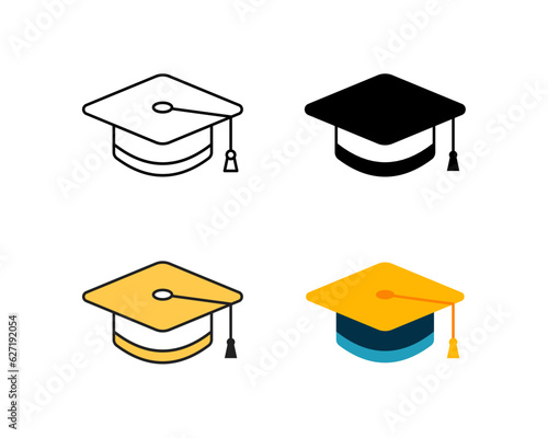 graduation cap icon vector design in 4 style line, glyph, duotone, and flat.