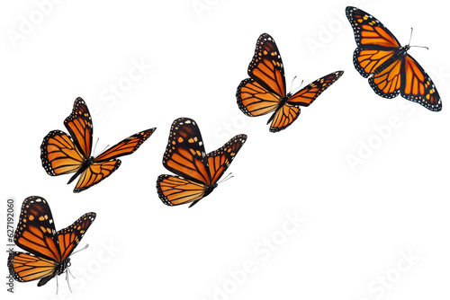 set of monarch butterflies isolated