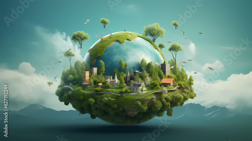 World environment and earth day concept with globe, nature and eco friendly environment. Ai generated. © Benjamin