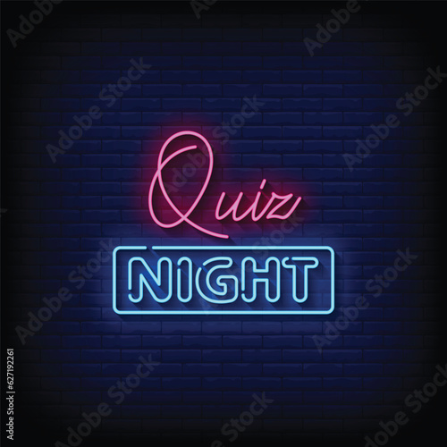 Neon Sign quiz night with brick wall background vector