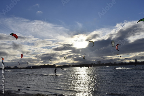 kite surfing on the beach